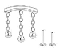 16G Silver Dangle Chain Beads Hidden Helix Piercing Jewelry Surgical Steel Hidden Helix Earring, 6mm 8mm Bars