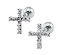 16g Sparkling Cubic Zirconia Stainless Steel Stud Earrings Tragus Helix Conch Cartilage Ear Piercing (Cross)