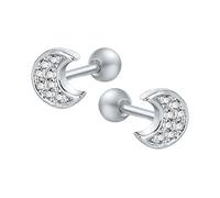 16g Sparkling Cubic Zirconia Stainless Steel Stud Earrings Tragus Helix Conch Cartilage Ear Piercing (Moon)