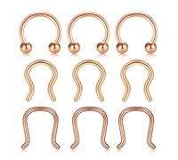 16G Stainless Steel Fake Nose Ring Hoop Horseshoe Septum Piercing Helix Cartilage Earring Non-Pierced Nose Hoop Jewellery 9PCS - Rose gold