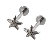 16G Starfish Cartilage Tragus Small Earring for Women Men Titanium Simple Statement Star Flat Back Stud Earrings Internally Threaded Hypoallergenic Nose Helix Conch Labret Piercing Jewelry (Silver)