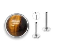 16G Titanium Tiger Eye Stone Flat Back Stud Earrings, G23 Natural Gemstone Screw Back Helix Piercing, Cartilage Tragus Jewelry for Women, Leo Virgo Capricorn Gemini Taurus Gift, 16G, Titanium, tiger