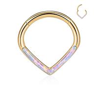 16G Tragus Ring Teardrop Purple Opal Daith Jewellery Septum Clicker Ring Helix Clicker Nose Rings Silver 316L Surgical Steel Hinged Segment 8mm Cartilage Earrings Rook Conch Piercing Jewellery