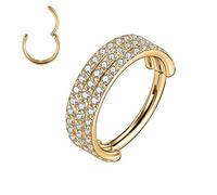 16G Triple Stacked CZ Daith Rings 316L Surgical Steel Septum Clicker Ring Ear Cuff Helix Clicker Hinged Ring Unisex Hoop Earrings Conch Tragus Cartilage Lip Piercing Jewellery 8mm Gold