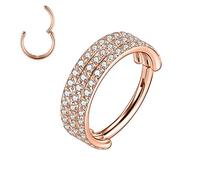 16G Triple Stacked CZ Daith Rings 316L Surgical Steel Septum Clicker Ring Ear Cuff Helix Clicker Hinged Ring Unisex Hoop Earrings Conch Tragus Cartilage Lip Piercing Jewellery 8mm Rose Gold