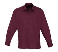 Premier Men's Poplin Long-Sleeved Shirt in Burgundy | Size: 16 inches Premier Burgundy 16 inches