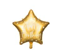 Foil Balloon Happy Birthday 40cm Gold Star Shaped FB93-019 for Classy Parties, Original and Safe Visual Impact Inflatable Air and Helium