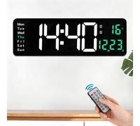 16IN Large Digital Wall Clock, 10-Level Dimmer LED Digital Wall Clock with Remote Control, Dual Alarms, Date Week Temperature Display, LED Wall Clock for Home Office, Classroom, Gym(Green)