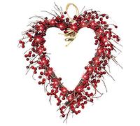 16in Pre Lit Valentines Wreath Decorations, Heart Shape Wreath for Front Door Light up Battery Operated Garland with Red Berry White Seeds, Valentines Day Home Indoor Outdoor Decor Gifts for Him Her
