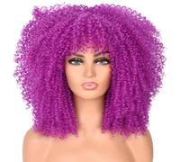 16IN Short Hair Afro Kinky Curly Wig With Bangs African Synthetic Fluffy Glueless Cosplay Wig For Black Women T1B-0906 16inches (YG51F,16 Inch)