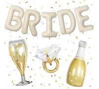 16inch Bride Balloons Beige Letters Banner, Sand White Bachelorette Party Decorations Set with Diamond Ring Champagne Bottle Balloon Glass Foil Balloon for Nude White Bachelorette Engagement Wedding