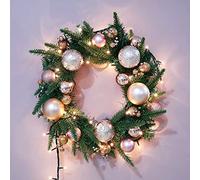 16inch Pre-Lit Artificial Christmas Wreath, Lighted Christmas Wreath For Front Door With Battery Operated LED Lights, Christmas Garland Decor For Hallway Window Wall,C-40cm