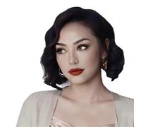 16inch Short Curly Front Wigs Loose Wave Wig Wavy Bob for Black Women Middle Part Shoulder Length Synthetic