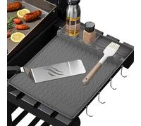 16Inch Silicone Grill Side Shelf Mat, Silicone Utensil Rest with Drip Pad, Heat Resistant BBQ Mats Food Grade Grill Utensil Holder Mat Silicone Griddle Tools Mat for Gas and Charcoal Grills(grey)