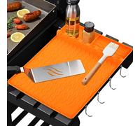 16Inch Silicone Grill Side Shelf Mat, Silicone Utensil Rest with Drip Pad, Heat Resistant BBQ Mats Food Grade Grill Utensil Holder Mat Silicone Griddle Tools Mat for Gas and Charcoal Grills(orange)