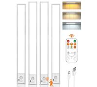16inch Under Cabinet Lighting Wireless 4 Pack, 4000mAh Rechargeable Motion Sensor Light Indoor, LED Closet Lights with Remote, 3 Color Temps Dimmable Magnetic Under Counter Lights for Kitchen, Stair