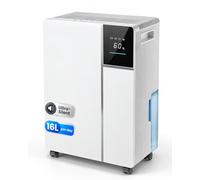16L/Day Compressor Dehumidifier for Home, 24H Timer, White | 2L Tank Dehumidifiers, Child Lock & 3 Modes, Humidity Display for Bedroom, Bathroom, Kitchen, Garage & Basement and Offices