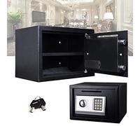 16L Electronic Digital Security Safe with Two Emergency Overide Keys and Digital Keypad, Front Loading coin Slot, Wall and Floor Fixings, Protect Cash, Money, Jewelry, 35x25x25cm (Black)