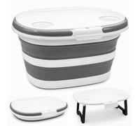 16L Foldable Silicone Bucket with Multi-Functional 4-in-1 Lid, Collapsible Mop Tub with Tabletop, Floor Stand & Holder, Space Saving Storage for Home, Outdoor, Camping & Travel