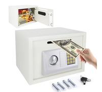 16L Home Digital Safe Electronic Cabinet Safes Cash Box Wall Safes with Key, High Security Home Safe Steel Construction, Fireproof Electronic Password Cabinet for Office, Hotel, 35*24.8*25cm, White