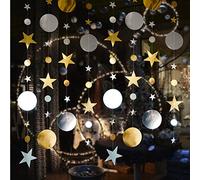 16m 52ft stars and circles glittery mirror effect bunting garland Christmas birthdays party home house decoration (Gold and silver)