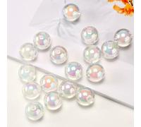 16MM 10 Pieces/Bag Style Random Acrylic Plated Colored Beads, Round Inner Color DIY Straight Hole Handmade Bracelet, Beaded Loos
