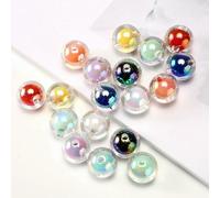 16MM 10 Pieces/Bag Style Random Acrylic Plated Colored Beads, Round Inner Color DIY Straight Hole Handmade Bracelet, Beaded Loos