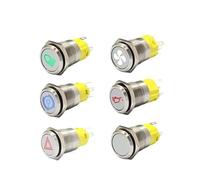 16mm 12v LED Silver shell metal push button switch dashboard customsymbol momentary latching on off car racing switch IDGTTLDF(Red)