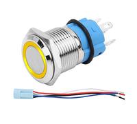 16mm 12V Waterproof Push Button Switch, Self Locking Car LED Light with Plug Blue - Durable Stainless Steel, IP67 Rated, Ideal for Outdoor Use (Yellow)