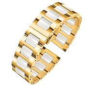 16mm 18mm 20mm 22mm Watch Band Strap Quick Release Ceramic Stainless Steel Strap(Gold white,18mm)