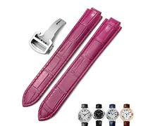 16mm 18mm 20mm Genuine Leather Watch Strap Black Blue Brown Deployment Buckle Bands for Tank Solo Ballon (14mm,Rose red)