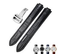 16mm 18mm 20mm Genuine Leather Watch Strap Black Blue Brown Deployment Buckle Bands for Tank Solo Ballon (20mm,Black)