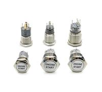 16mm 19mm 12V Momentary Metal Button Switch With Light Engine Start Icon 1pcs(Green Led,16mm)