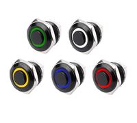 16mm/19mm Momentary Metal Push Button Switches With LED Ring Annular Power Mark 3V 12V Green Black Body Brass Chrome Plating(High-BL,19MM_GREEN_12-24V)