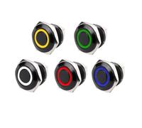 16mm/19mm Momentary Metal Push Button Switches With LED Ring Annular Power Mark 3V 12V Green Black Body Brass Chrome Plating(Flat R-BL,19MM_YELLOW_12-24V)