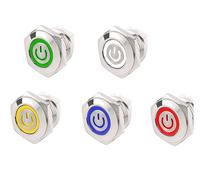 16mm/19mm Momentary Metal Push Button Switches With LED Ring Annular Power Mark 3V 12V Green Black Body Brass Chrome Plating(Flat-Power,19MM_WHITE_3-6V)