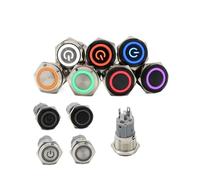 16mm 3-6V 220V Waterproof Metal Push Button Switch LED Light Anodize Oxide Black Momentary Latching Car Engine PC Power Switch IDGTTLDF(16mm Black Ring,12-24V)