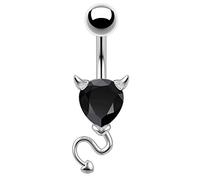 16mm 3/8 Navel Bar Banana Button Navel Ring 316L Surgical Steel Bar Stud Heart Devil CZ Crystal Piercing Jewellery - Jet