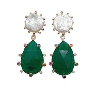 16mm Cultured White Coin Pearl 20x30mm Green Jade Pave Teardrop Dangle Earrings Jewelry Gift