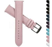 16mm Genuine Buffalo Grain Leather Watch Strap Band Mens Ladies Padded SS Buckle Pink/White