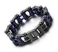 16mm Heavy Mens Motorcycle Biker Bike Black Blue Tone Chain 316L Stainless Steel Bangle 8.66"
