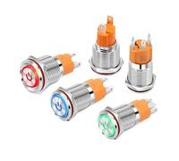 16mm Metal Self-locking Start Stop Button Switch LED Lamp Ring with Power Symbol High Current 10A IDGTTLDF(Green,16MM_3-8V)