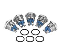 16mm Mini Push Button Switch Set, 5 Pcs Waterproof Metal 2Pin - Durable Plated, Silver Alloy Contacts, Ideal for Circuit Controls (Gaotou)