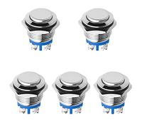16mm Momentary Push Button Switch 1NO SPST DC/AC 36V 2A, 5 Pcs Waterproof Stainless Steel Push Button Switch for Car Truck RV Boat