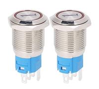 16mm Momentary Push Button Switch 2pcs Flat Round 5 Pin LED Digit 1 Stainless Steel (24VDC)