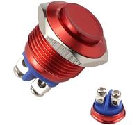 16mm Push Button Switch with Metal Body Momentary Action Self Resetting Characteristic and Screw Terminal for Electrical Panel Integration (Red)