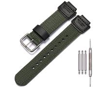 16mm Replacement Strap Compatible with Casio DW6900 DW9052 GA2100 DW5600 GA-100 GA-700 Nylon Leather Bracelet Watch Band Watch Accessories (ArmyGreen Silver Button)