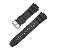 16mm Rubber Watchband Fit for Casio MCW-100H W-S220 HDD-S100 Waterproof Strap Replacement Driving Sport Watch Accessories Watch Strap (Color : Black-Silver Buckle, Size : 16mm)