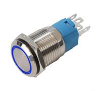 16mm Stainless Steel Momentary Push Button Switch with LED For Ring Light, IP66 Waterproof & IK09 Vandal-Proof, Self-Resetting 1NO+1NC, 3-6V DC(Blue)