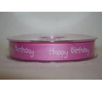 16mmx20m happy birthday grosgrain ribbon pink L588
